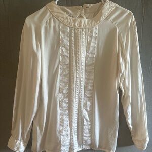 Silk Cream Ruffled 3/4 Sleeve Bib Collar Blouse
